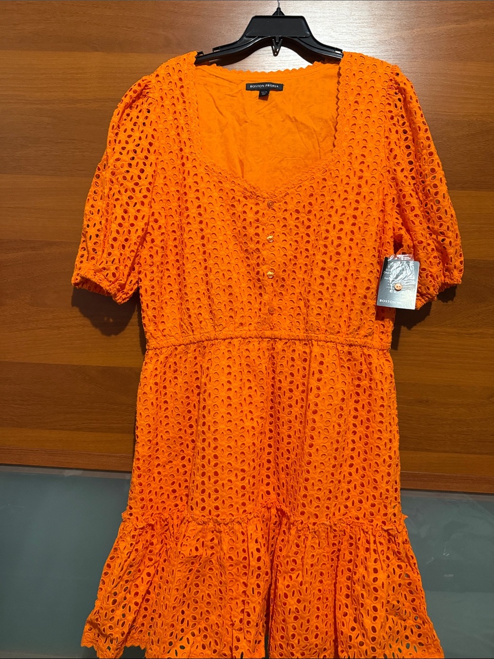Boston Proper Bright Orange Eyelet Mini Dress